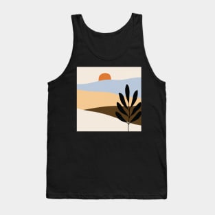 Contemporary abstract mountains and hills landscape with leaves branch digital design illustration Tank Top